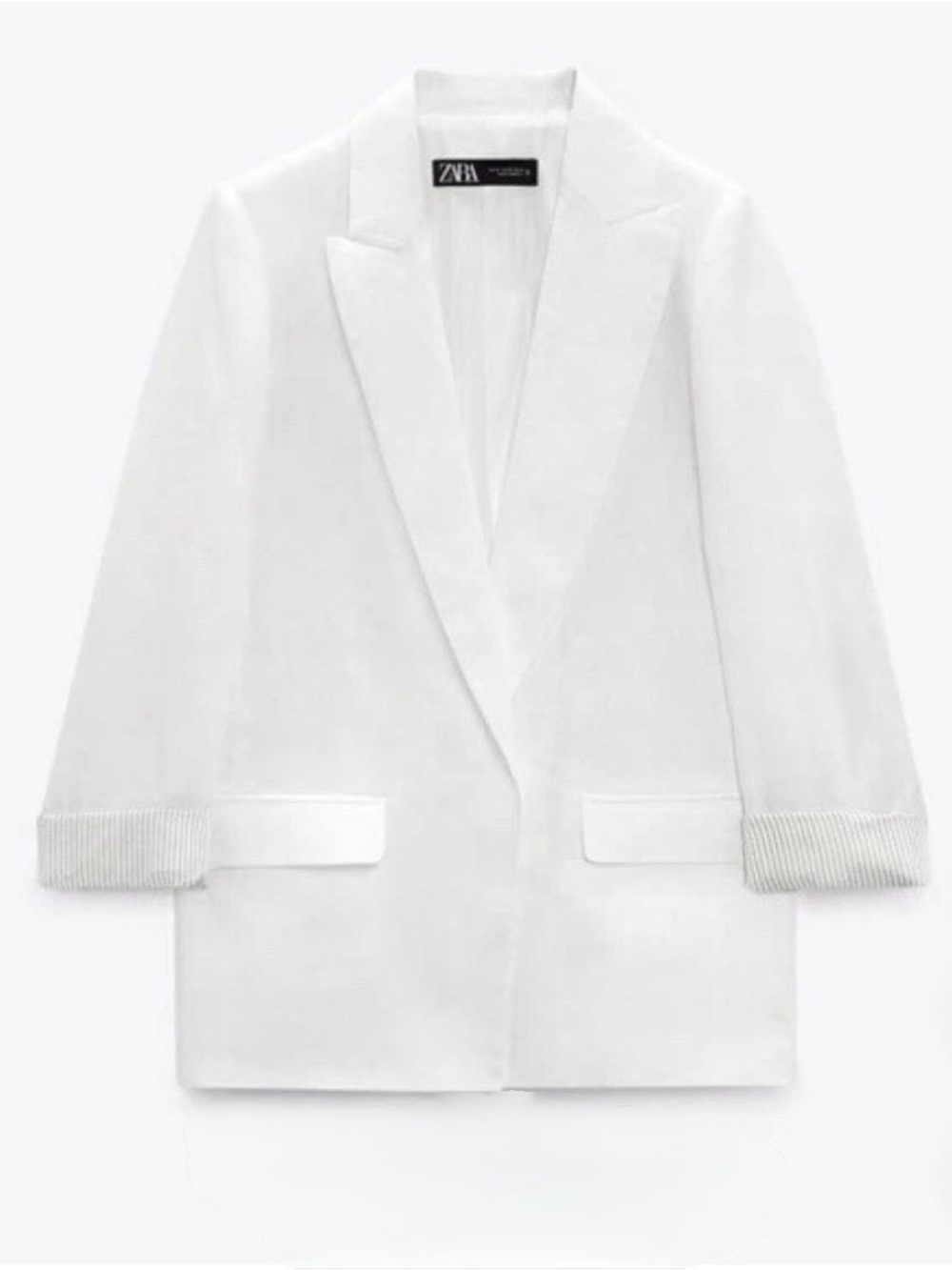 Zara Open Linen Blazer, White, Medium